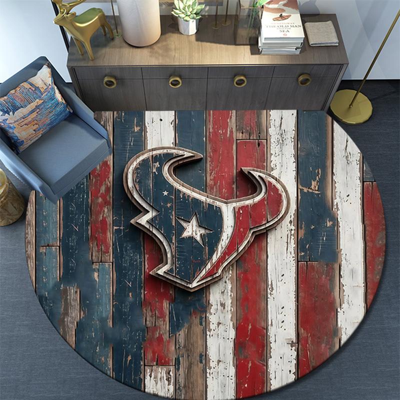 Houston Texans Round Area Rug,Carpet Rug for Living Room Bedroom Sofa Playroom Decor,Non-slip Floor Mat