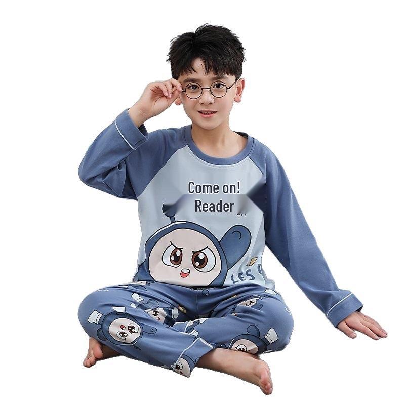 New Spring/Autumn Boys' Cartoon Pajama Set - Long Sleeve, Round Neck for Medium & Large Kids