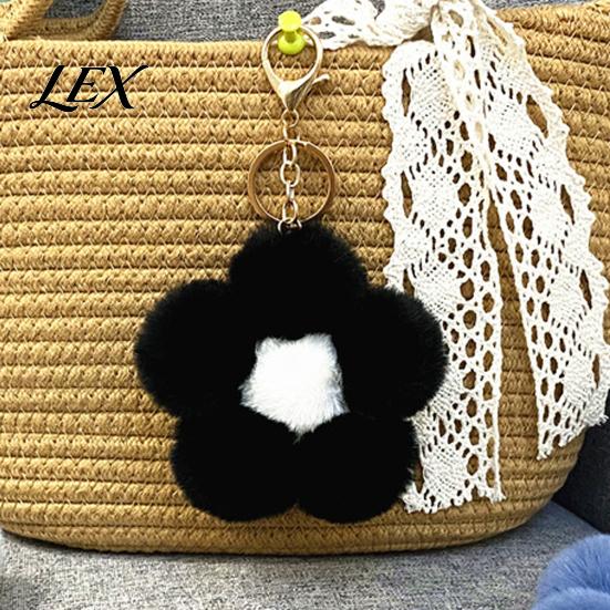 Women Bag Charm Plush Flower Keychain for Handbags, Five-petal Charm, Fluffy Backpack Hanging Accessory Soft