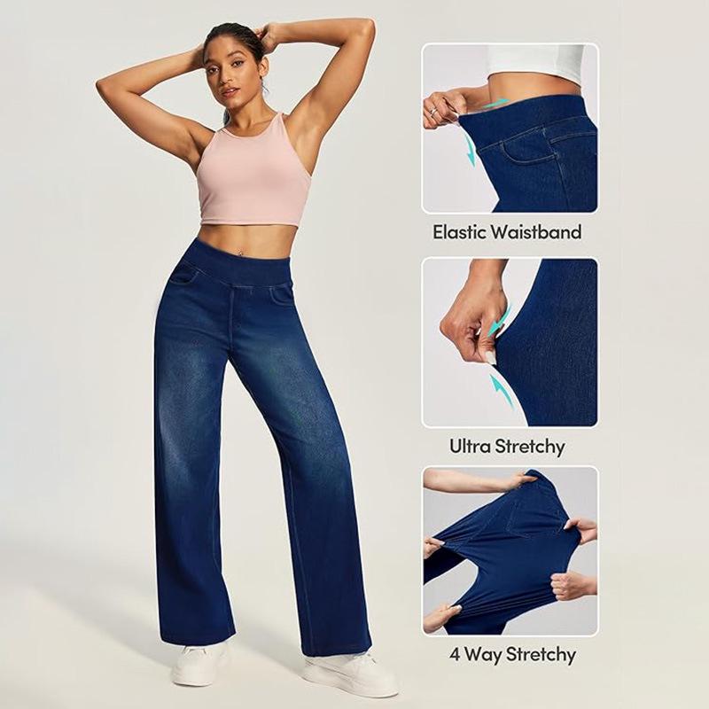 

European-American Women s High Waist Wide-Leg Stretch Yoga Jeans Medium