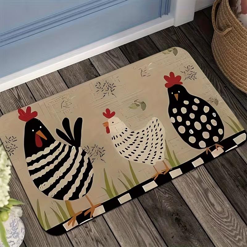

Cute Cartoon Chickens Pattern Non Slip Welcome Doormat Farmhouse Style Entryway Rug Home Decor Front Door Mat 40x60cm