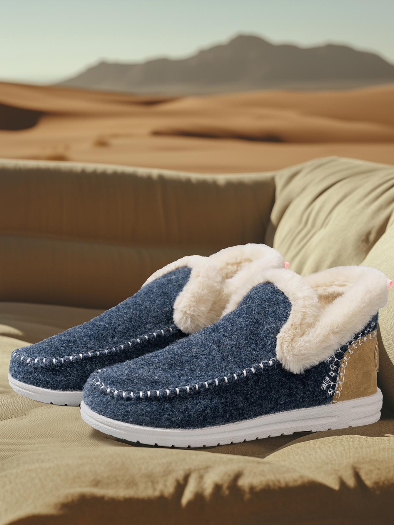 22 new winter cotton shoes large size velvet thickened burr warm flat cotton shoes 36 синий