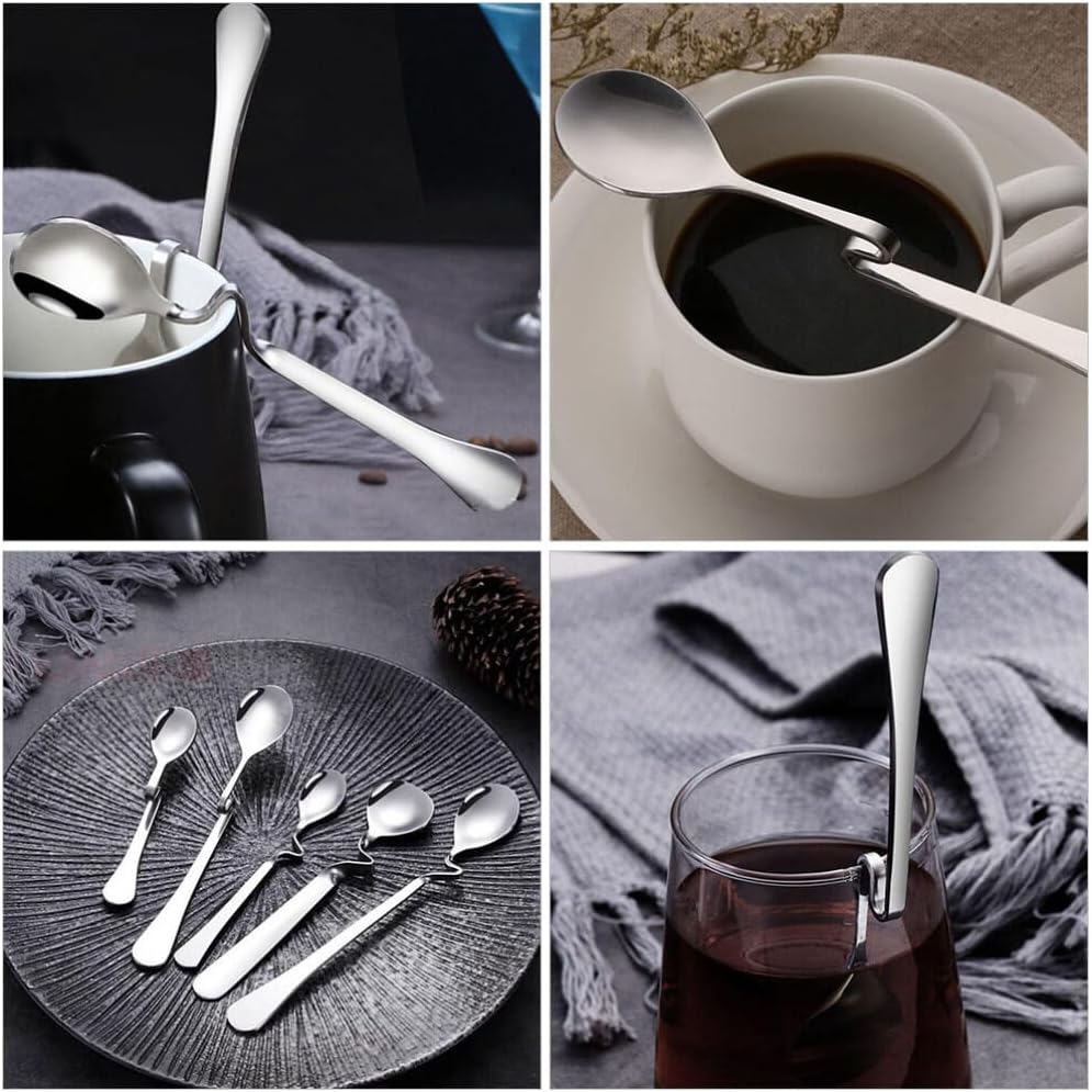 4pcs Stainless Steel Jam Honey Spoon Curved Handle Coffee Spoon Milk Mixing Spoons Teaspoon Hanging Cup Dessert Tea Spoon for Wedding Party Family