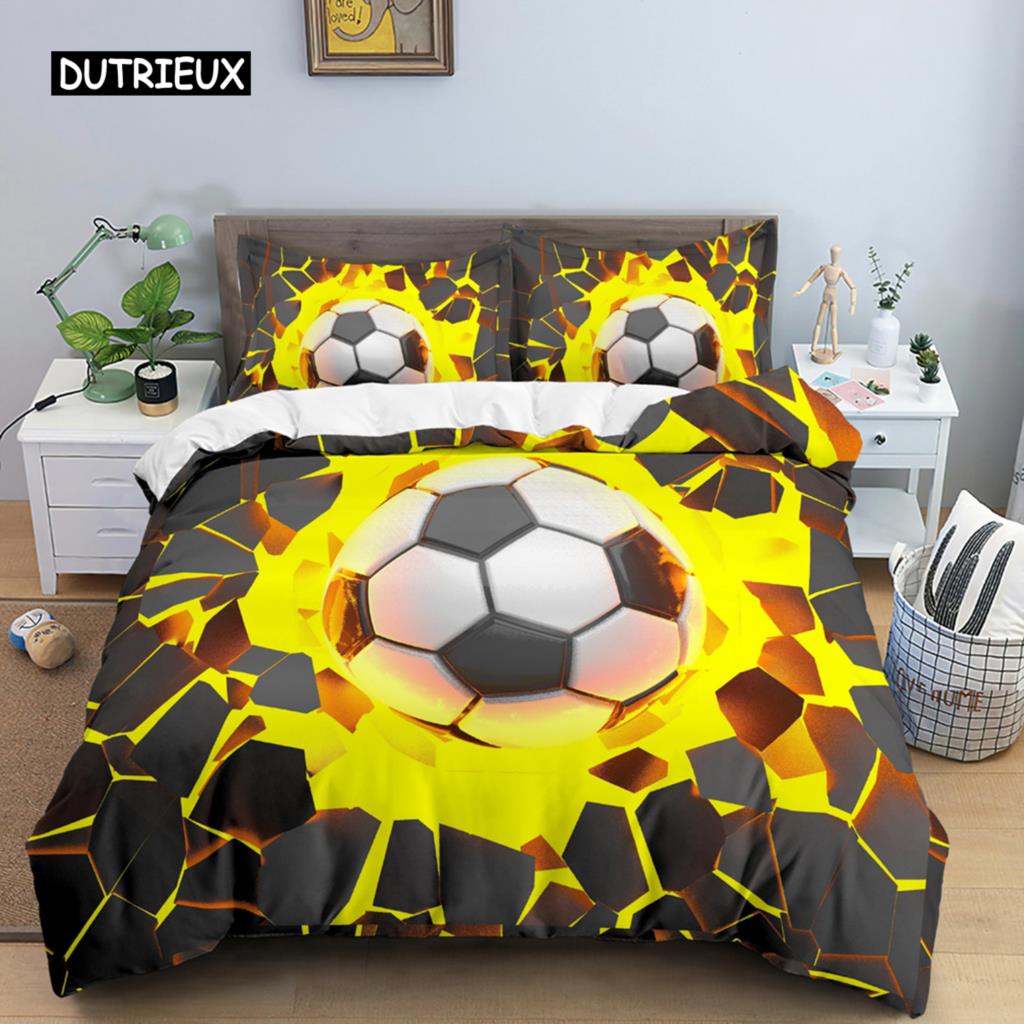 3D Football Duvet Cover Double King Queen Bedding Set 2/3pcs Quilt Cover with Zipper Closure King Size Polyester Comforter Cover