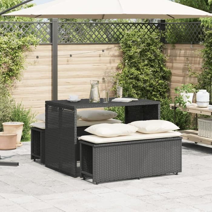 VidaXL Ensemble à manger de jardin avec coussins 3 pcs Noir, ensemble de salle à manger d'extérieur, meuble de salle à 4003902