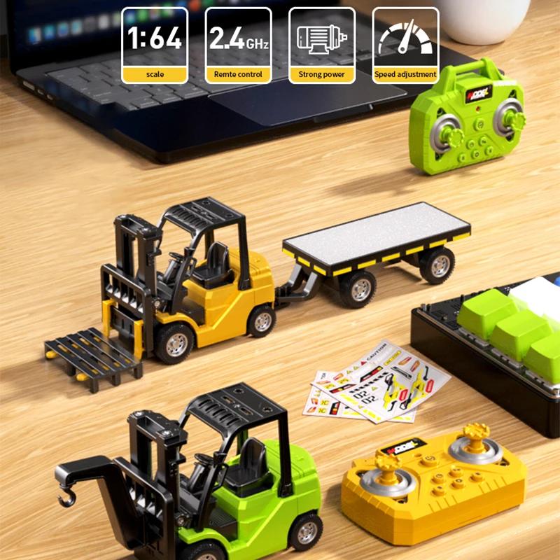1/64 Mini Desktop Toy Car Alloy Rc Forklift Truck App 2.4G Remote Control Car Flatbed Cart Vehicle Toy for Children Adult Gifts
