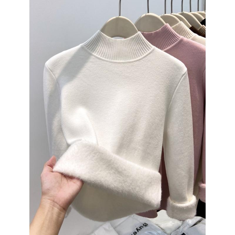 One-piece Fleece Turtleneck Knitted Sweater Women's Winter Solid Color Fleece Thickened Primer Sweater Soft Waxy Basic Inner Top