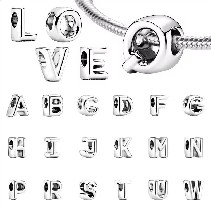 A-Z Alphabet Charm Beads 925 Silver Bracelet DIY Jewelry Making for Women Girl Fashion Gift Birthday Christmas