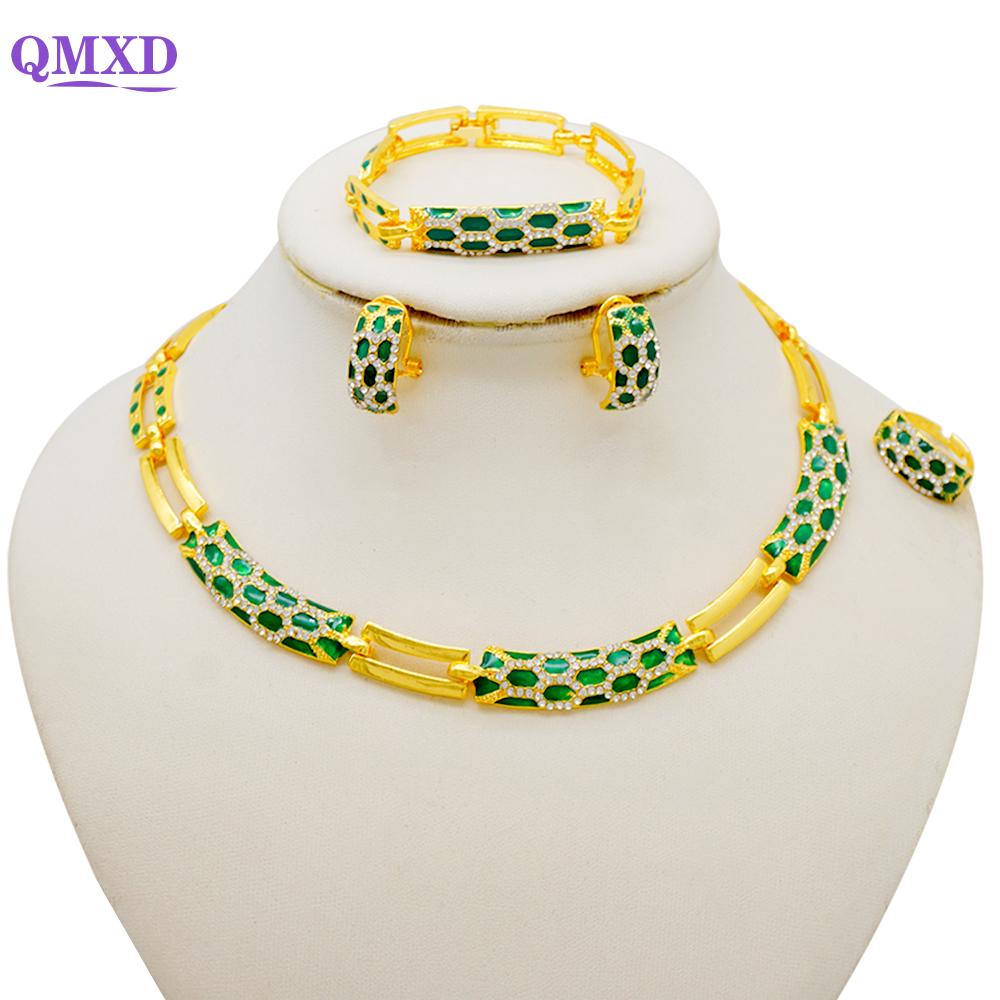 Dubai Gold Color Jewelry Sets African Indian Wedding Bridal Wife Gifts Necklace Bracelet Earrings Ring Jewelery For Women