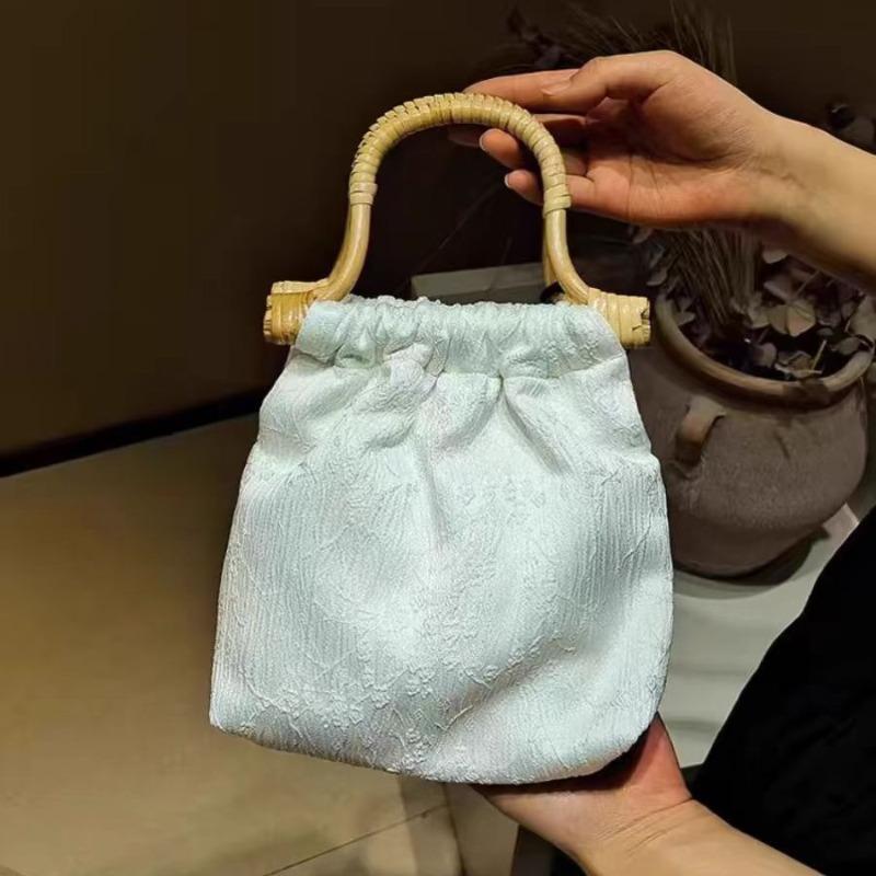 [Little White Plum] F. Grn Floating Green Original Rattan Bamboo Bag Retro New Chinese Style Versatile Mini Summer Hand