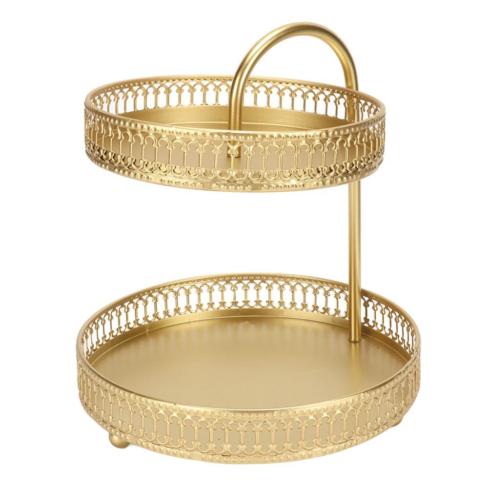 4pcs Gold 2 Tier Fruit Tray Metal 2 Tier Fruit Bowl Fruit Stand Organizer For Party Event