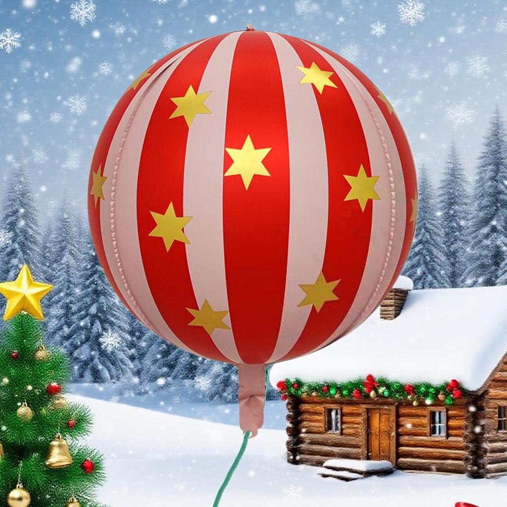 22-tums 4D randig stjärna aluminiumfolieballong med röda gröna bollar som kan sväva i luften för jul och födelsedag