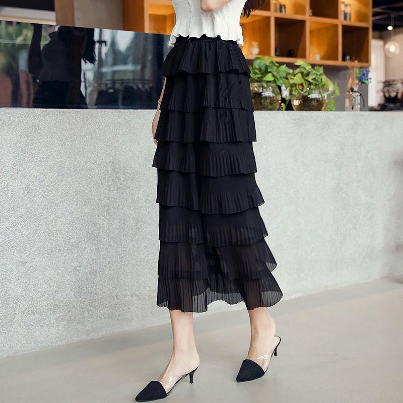 

Сетчатая шифоновая юбка, плиссированная юбка, высокая талия, утягивающая многослойная юбка средней длины, женская элегантная юбка S