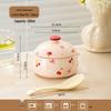 KANGMO 5-inch Cartoon Ceramic Stew Pot with Lid and Spoon