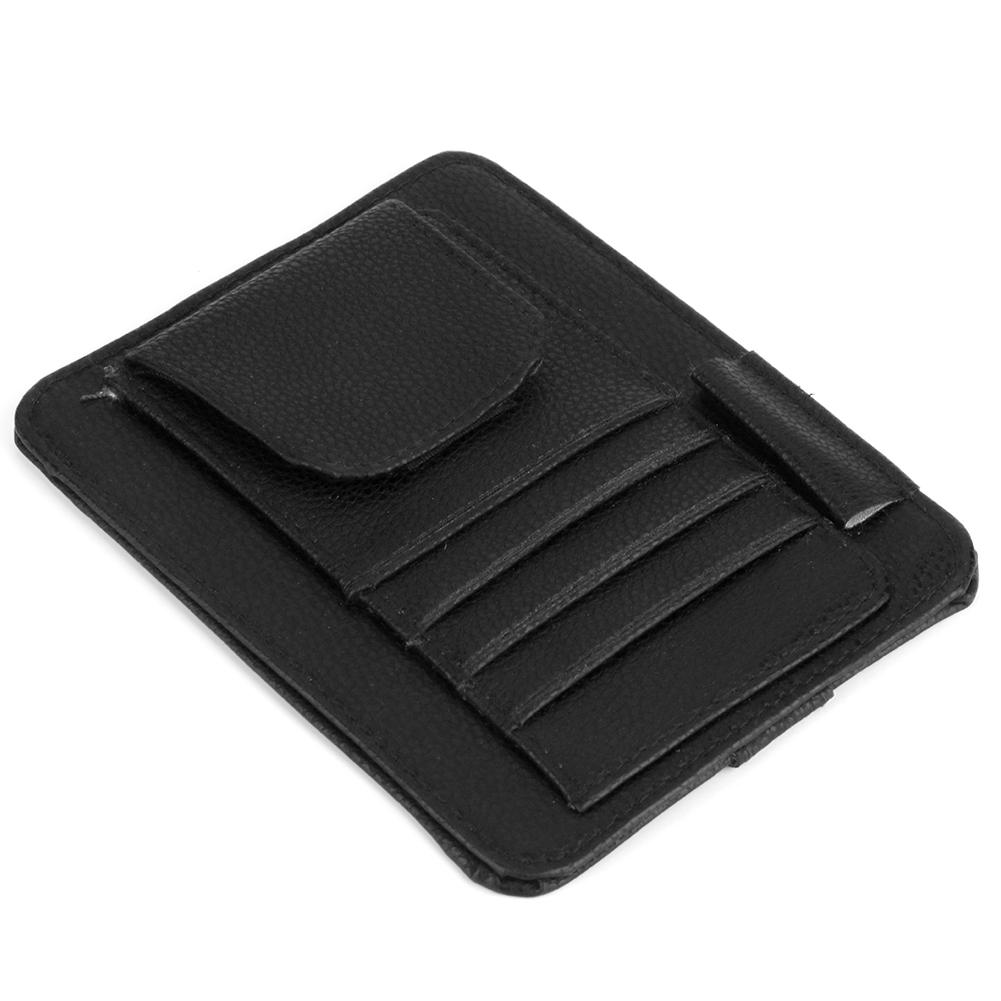 Car Sun Visor Card Bill Holder Organizer PU Leather Storage Bag Glasses Clip(Black)