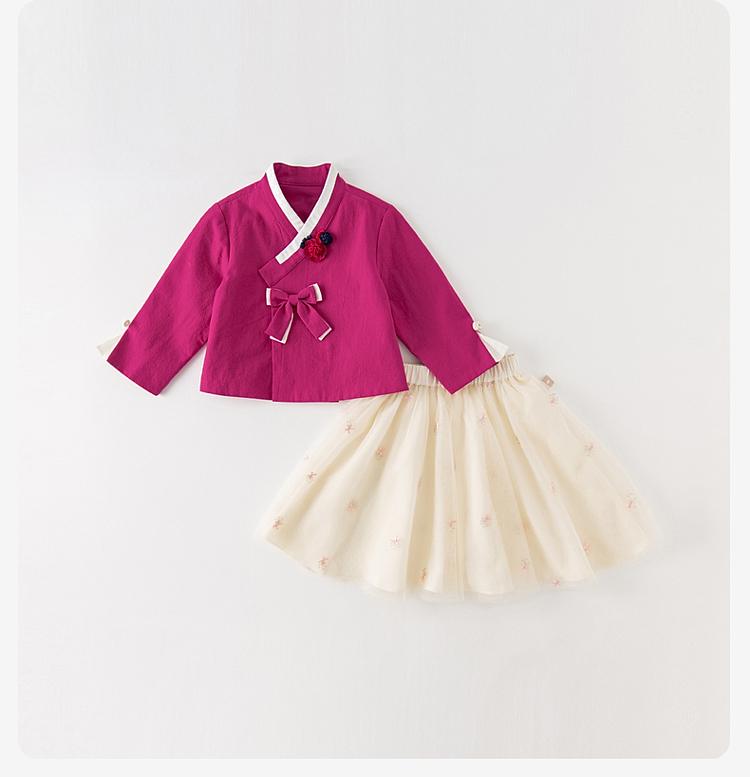David Bella Girls' Skirt Set Autumn Dress Children's Chinese Style Hanfu Baby Western Style Two Piece Set