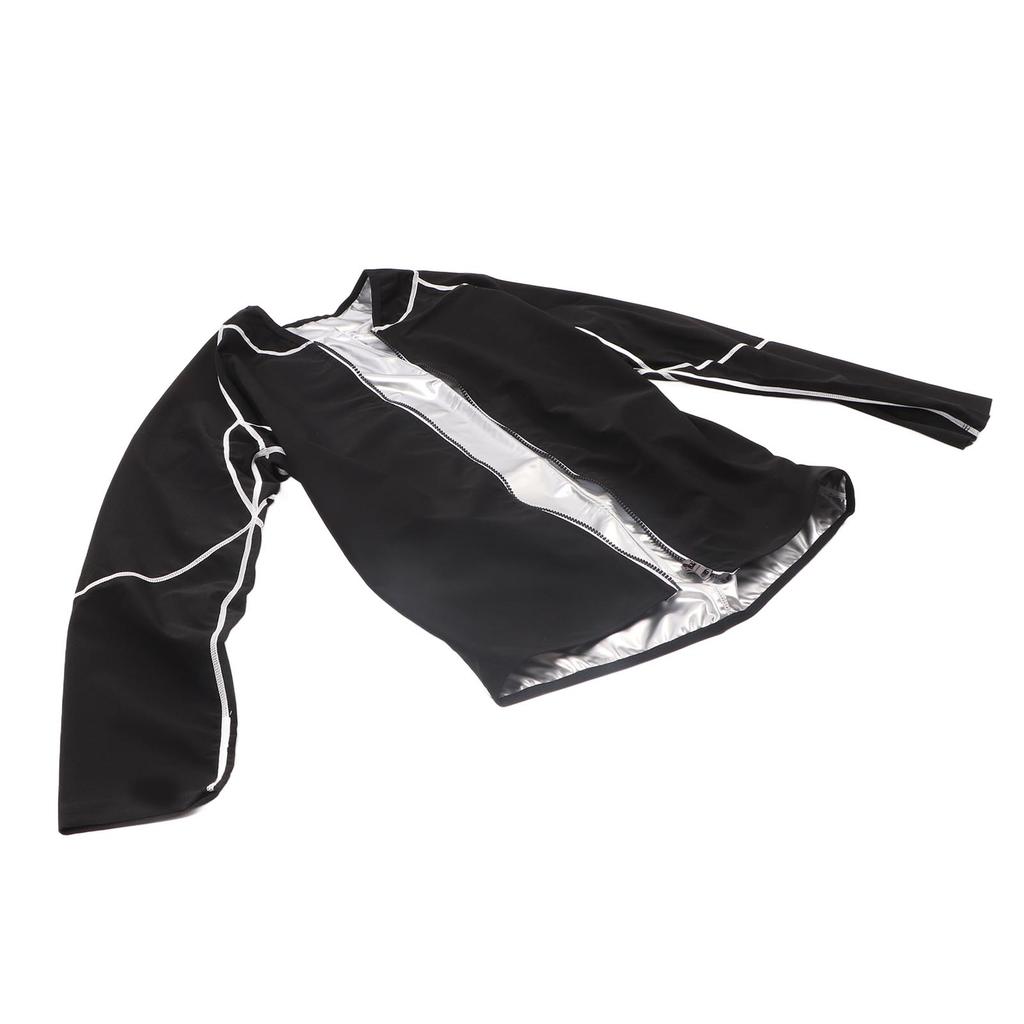 Sauna Jacket Zipper Body Shaping Rapid Thermal Cycling Elastic Sweat Sauna Jacket for Exercising Silver Inner with Long