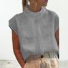 Stand-Neck Short Sleeve Retro Tops Hollow Out Lace Stitching Loose Fit Thin Women Solid Color Shirt Top Streetwear