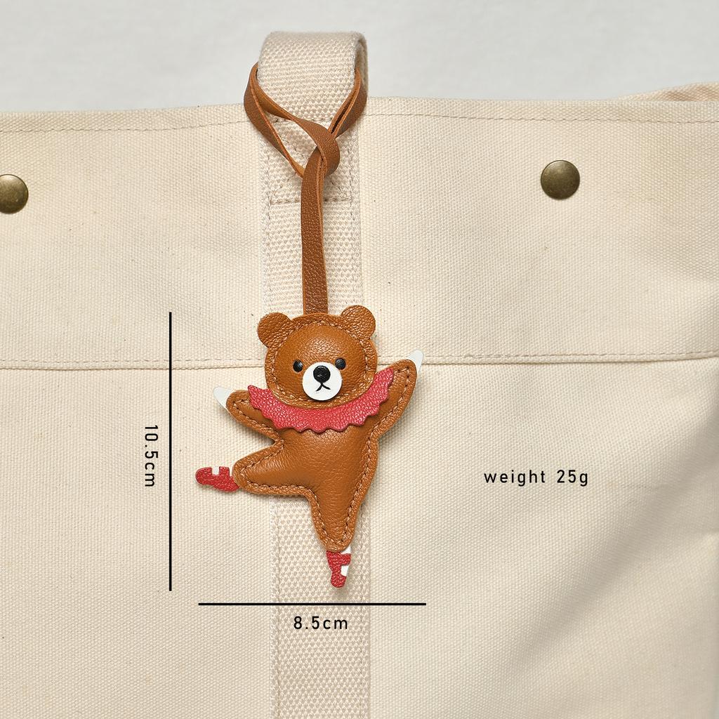 Handmade Real Leather Dancing Bears Bag Charm KeyChain Gift Cute Bread Decoration For Bags Exquisite Charm Bag Accessories