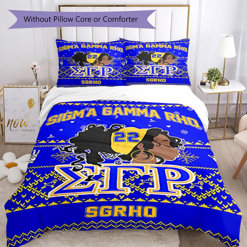 3pcs Sigma SGR Gamma Rho Pattern Bedding Set Duvet Cover Set Includes Duvet Cover &pillowcases, Perfect All Season Bedroom Decoration & Gift