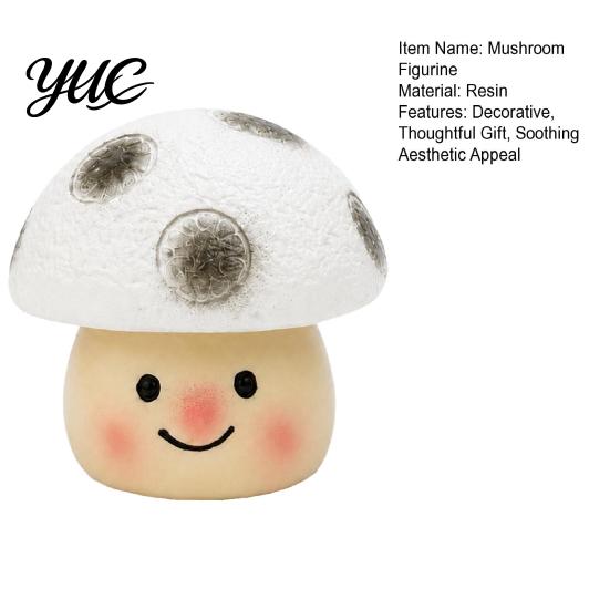 Decorative Resin Crafts Cute Mushroom Figurine, Desktop Ornament for Office Desk Home Decoration, Small Figurine Workstation Smiling Statue
