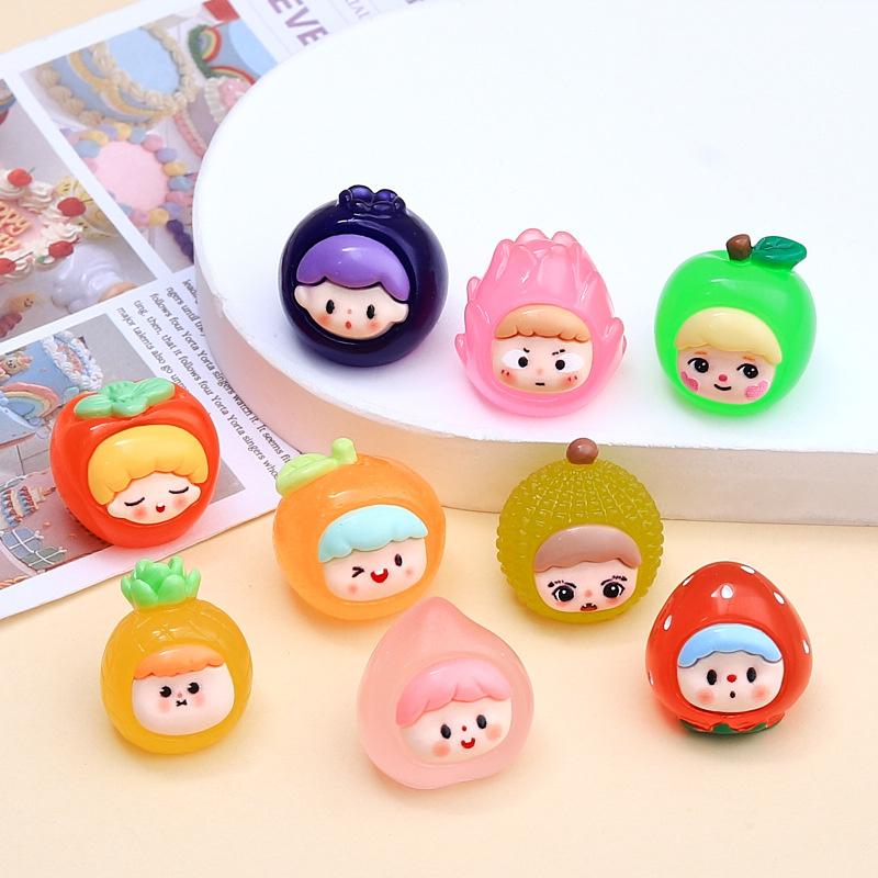 Lysende fruktdukke Minifigur Tilfeldig 1 stk Desktop Søt tegneserie Dekorativt ornament Resintilbehør