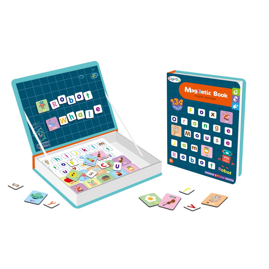 

Educational Magnetic Alphabet Book, Whale and Robot Spelling, 26cm Portable, Preschool English Practice at Home.