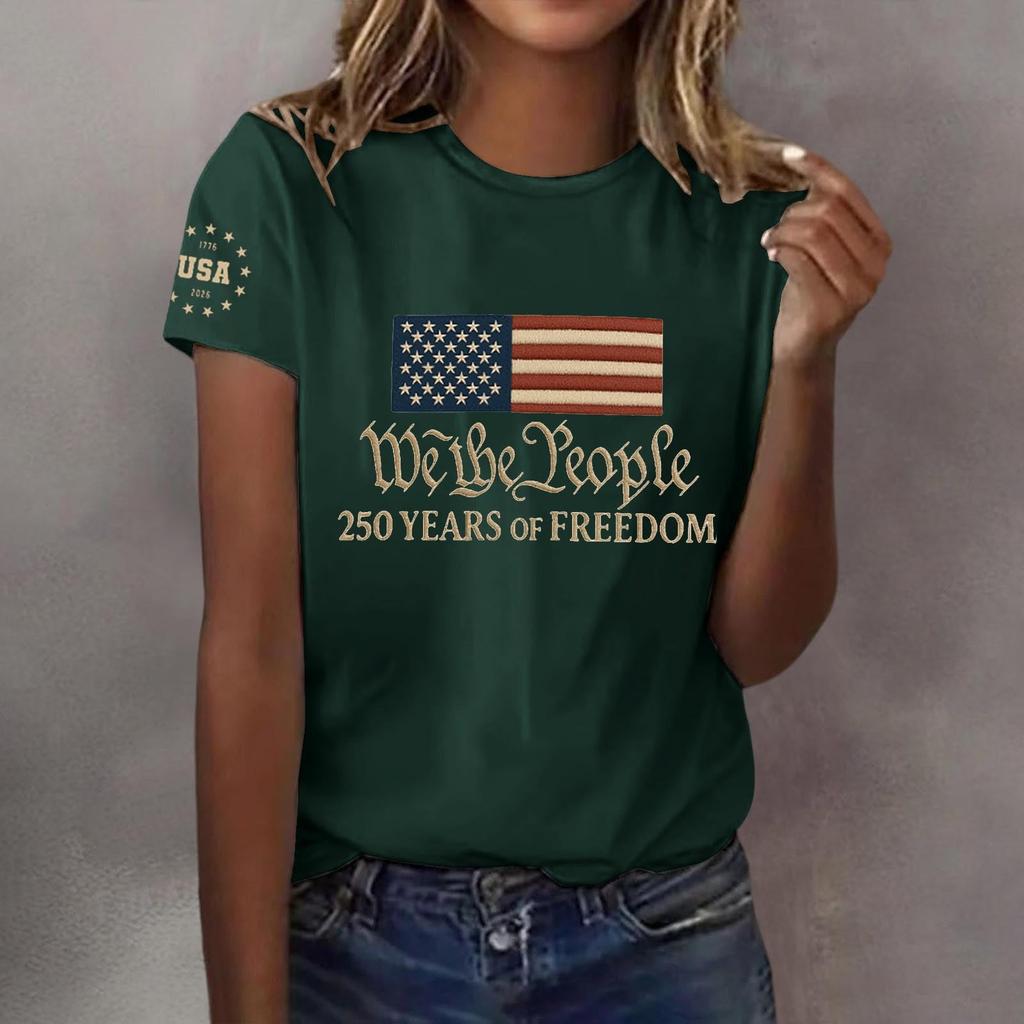 Pulôver casual feminino com decote redondo e manga curta, camiseta estampada