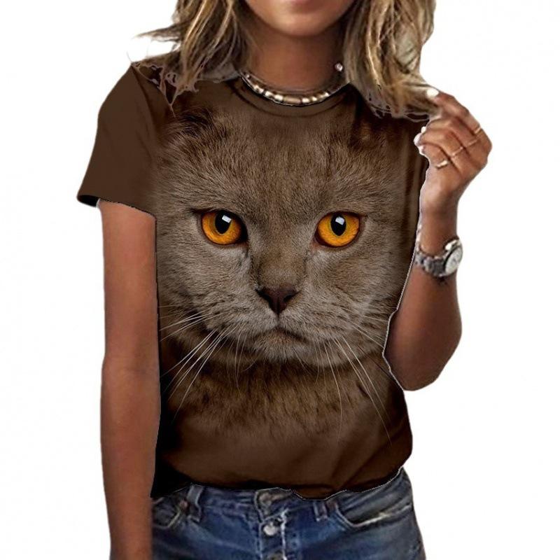 3D Cat Cartoon Couple Trendy Brand Women's T-shirt Short Sleeve T-shirt