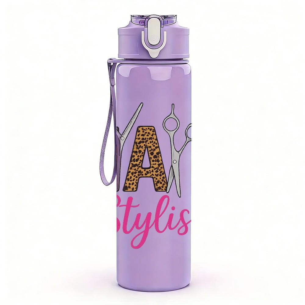 1PC Hair Stylish Color Letter Art 750ml Color Plastic Sports Water Bottle Leakproof Flip Straw Lid Suitable for Sports Office Home Use