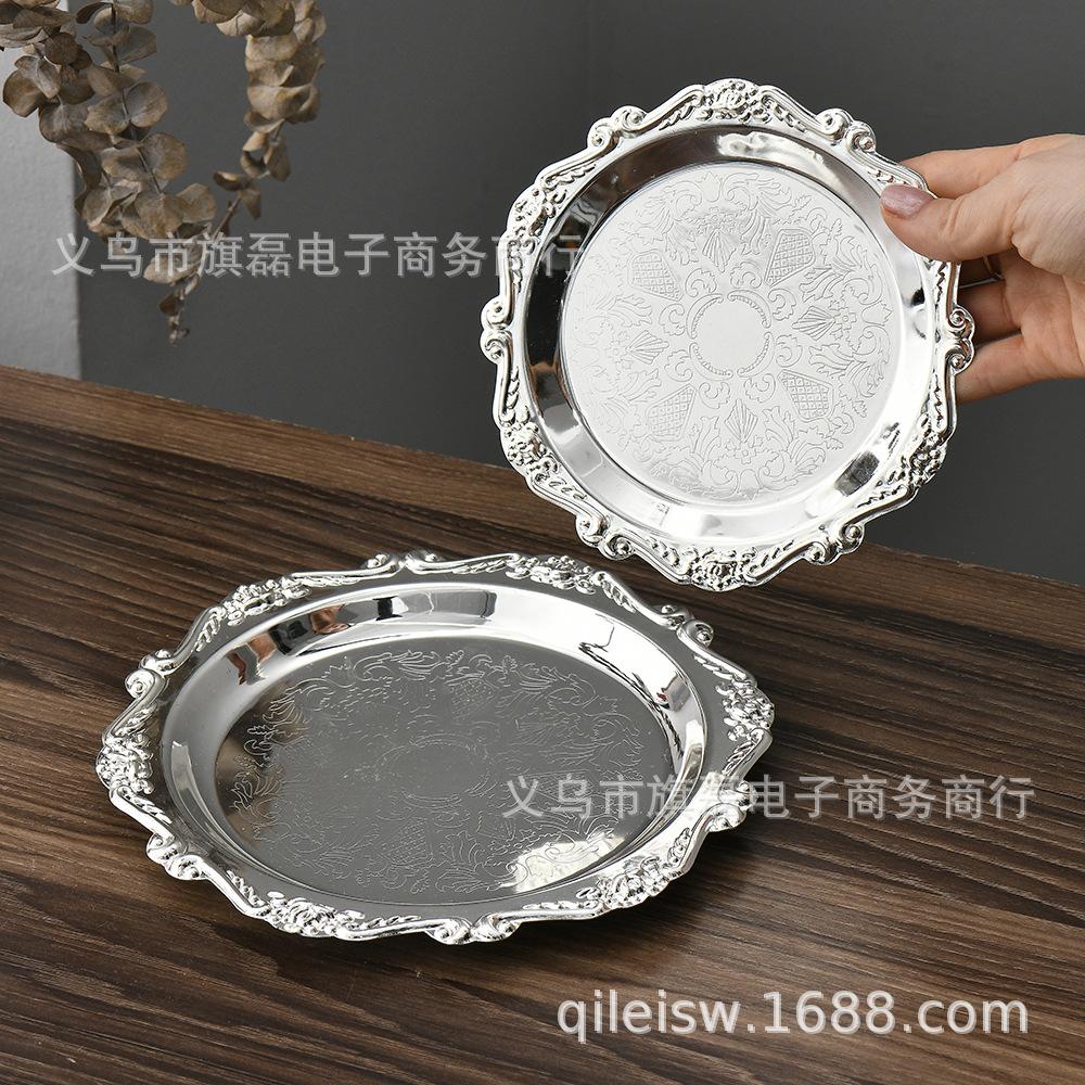 European Retro Metal Carved Coaster: Small Plate for Tea, Dessert, Aromatherapy, Candle, Jewelry Storage