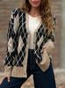Women's Plaid V-Neck Cardigan Sweater - Button-Up, Casual, Autumn/Winter Collection