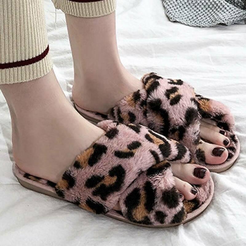 leopard fur sandals