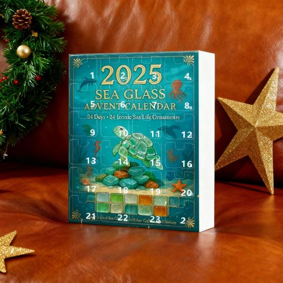 Ocean Life Advent Calendar 24-Day Christmas Countdown Calendar 2D Acrylic Ocean Life Decorations for Kids Adults Festive Gift