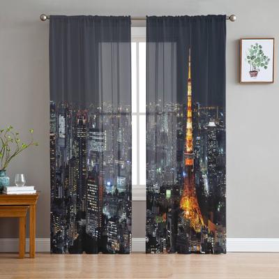 Stadt Nacht Stadtbild Gardinen Wohnzimmer Fenster Tüll Vorhänge Für Schlafzimmer Küche Home Dekoration Voile Vorhänge
