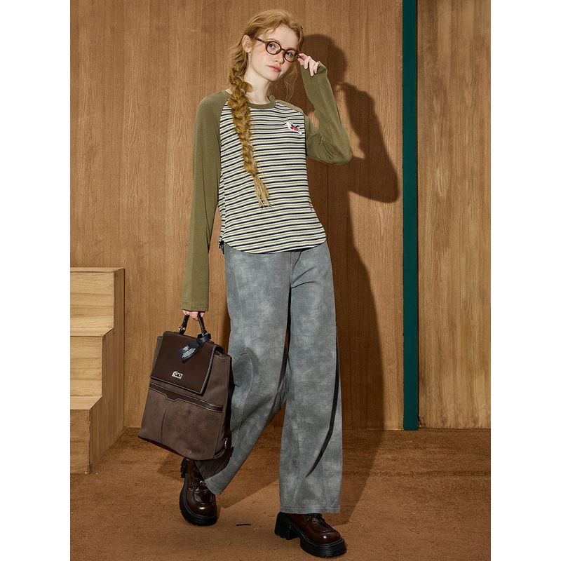 Coolhut American Street Style Niche Design Wide-Leg Distressed Tie-Dye Straight-Leg Winter Women's Casual Pants