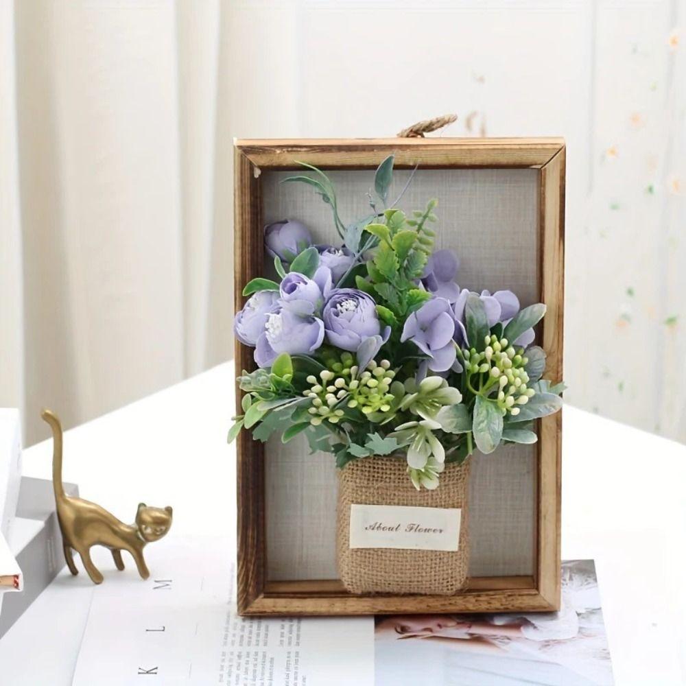 Wooden Faux Flowers Wall Decor Photo Frame Imitation Flowers Decoration  Flower Display