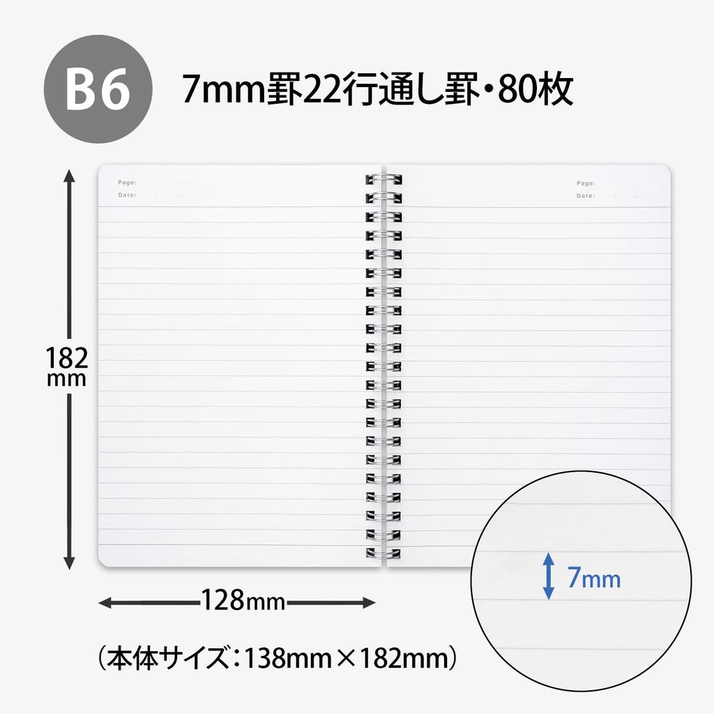 Kyokuto FOBCOOP Spiral Notebook, A-ruled, B6, PTA03B6K, Black, 5