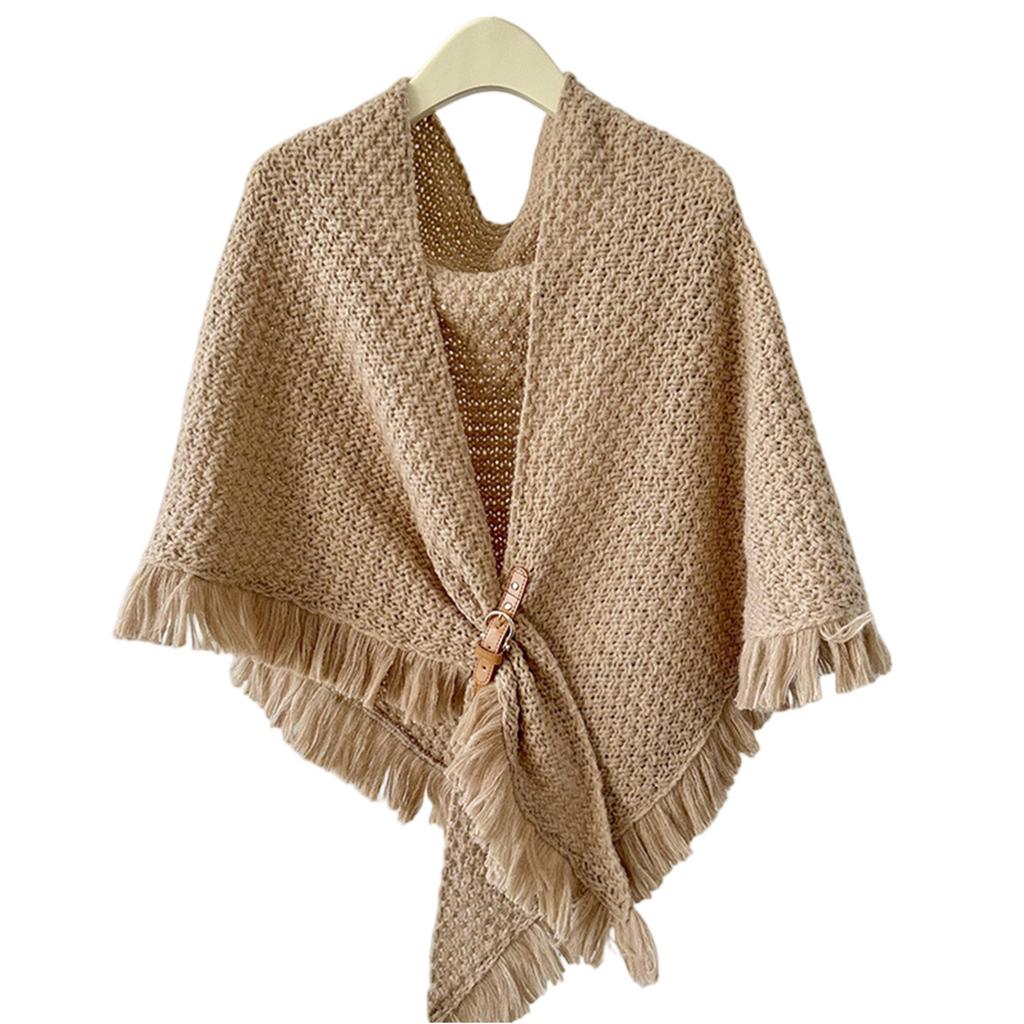 Ladies' Fashionable Tassel Cape Shawl Versatile, Thick And Warm, Solid Color Knotted Scarf, Worn With Camisole On The Outside