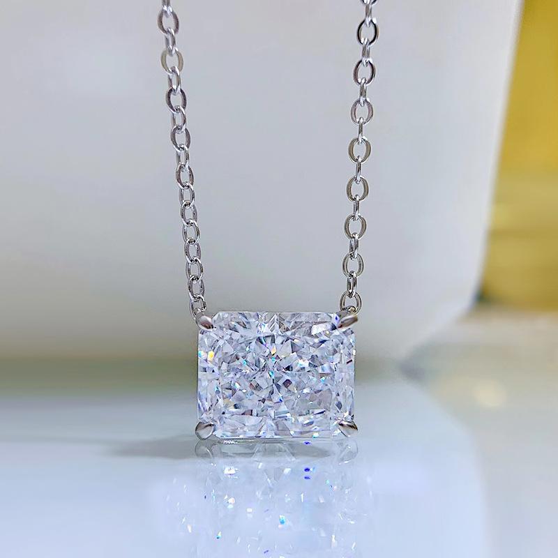 2023 New 5a Zircon Luxurious Setting Rectangular White Collar Bone European and American Necklace Female Wedding Jewelry