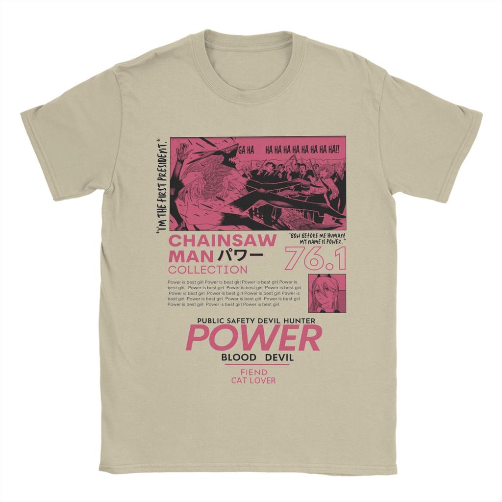 Men's Chainsaw Man Power Devil T Shirt Anime 100% Cotton Clothes Funny Short Sleeve Crew Neck Tee Shirt Printed T-Shirts