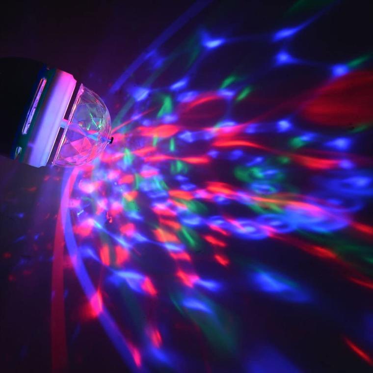 Disco Ball - RGB Disco Projector LED Bulb, Rotating Head, E27, 15 cm, Mains Powered.