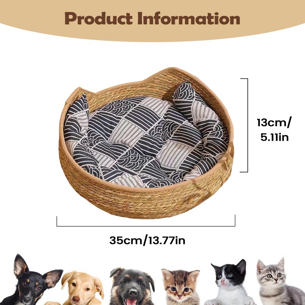 Cat Basket Bed Woven Washable Pet Supplies With Cushion And Pillow Cat Desk Bed For Indoor Outdoor Winter Travel Car Camping