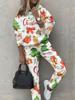 1116 New Women's Clothing European and American Spring and Autumn Floral Printing Casual Long-sleeved Sports Suit