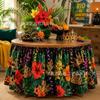 Tropical Plant Print Round Tablecloth Carnival Party Decor Festive Table Skirt In Geometric Abstract Design