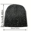 Rhinestone Decor Warm Winter Hat Stretchy Fit Winter Knitted Cap  Outdoor Streetwear