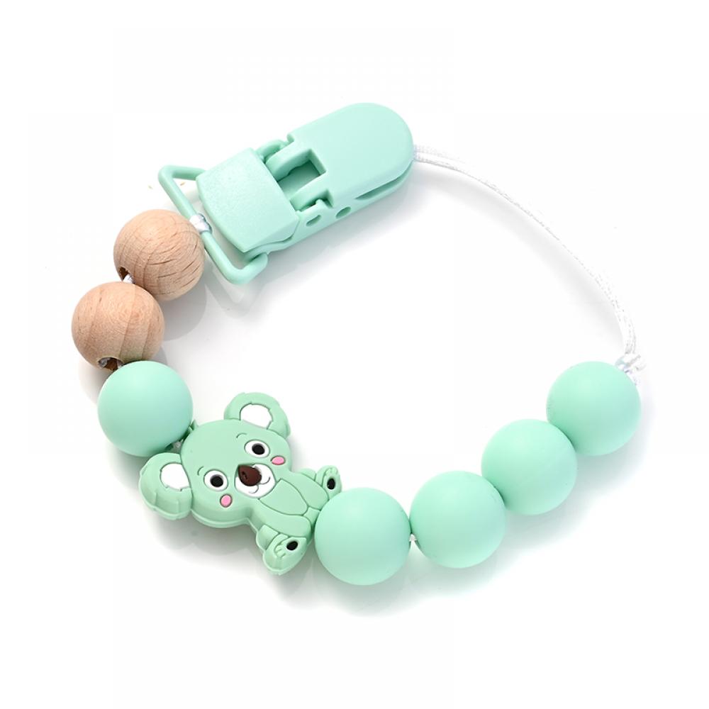 Anneau de dentition en bois pour bébé Chaîne de sucette Jouets à mordiller d'allaitement Cadeau Clips de sucette pour bébé Support Chaîne de dentition Animal Cartoon en Silicone