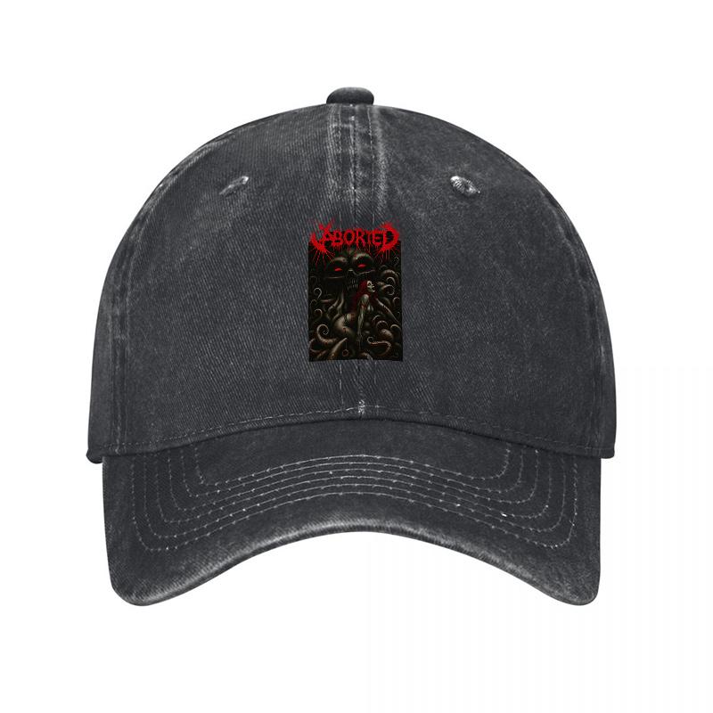 Cursed Brand Vintage Washed Canvas Baseball Cap with Embroidered Octopus Design Dark Gray Adjustable Fit Streetwear Style Hat