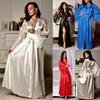Elegante Camicia da Notte da Donna in Raso di Seta con Pizzo Lingerie Kimono Abbigliamento da Notte Lunga Vestaglia