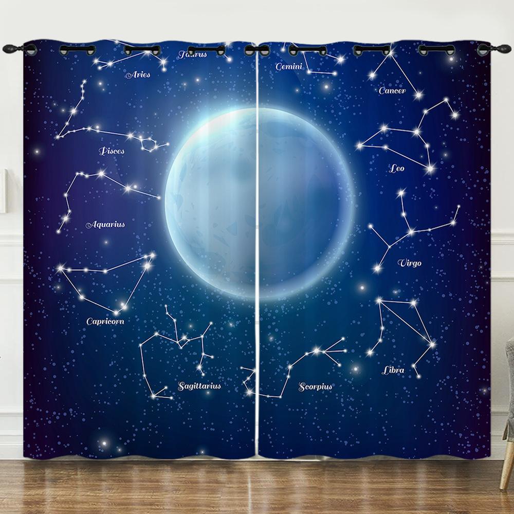 Curtains Gradual Change Smudge Twelve Constellations 3D Digital Printing Blackout Curtain Punching